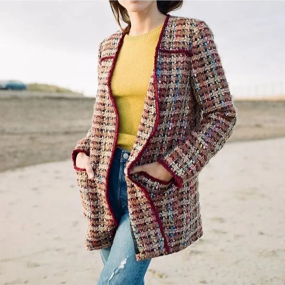 NWT Anthropologie ETT:TWA Harlequin Tweed Wool Blazer L